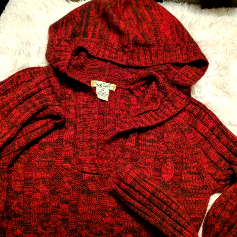 Red/gray junior XL V-Neck hooded sweater